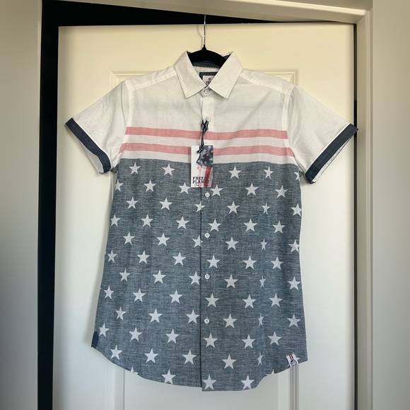 Free Planet  Mens White Button Front Shirt American Flag - Picture 4 of 15
